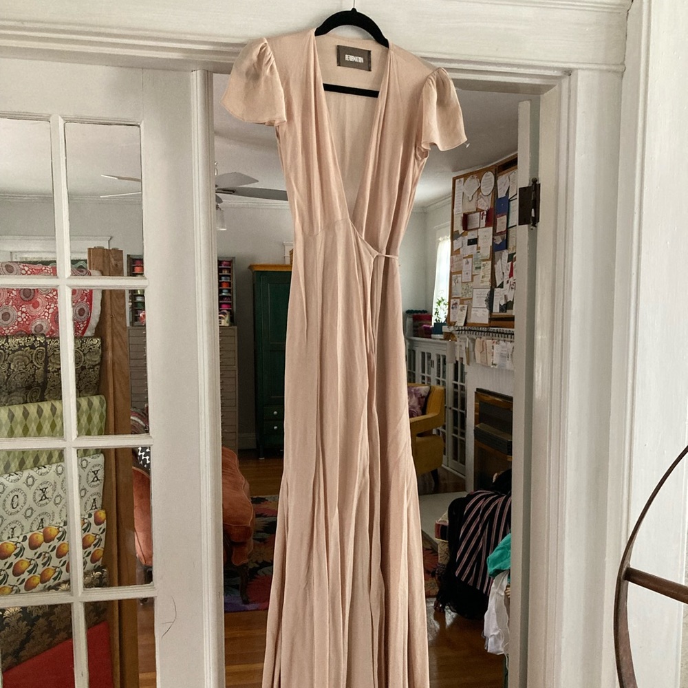 Floor length Reformation deep v gown